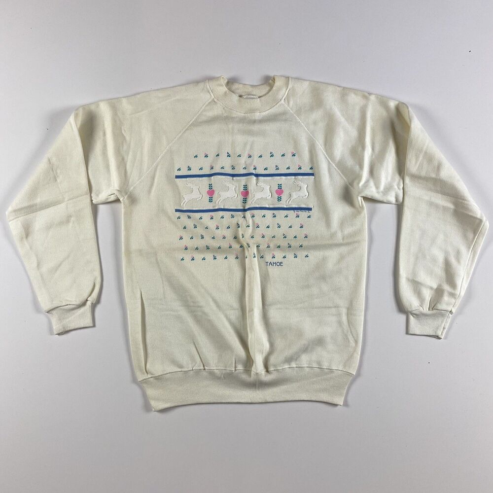 Vintage Hanes Sweatshirt Womens Lake Tahoe Nevada Ivory Size Large